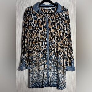 Peter Nygard Blue and Tan Patterned Shirt